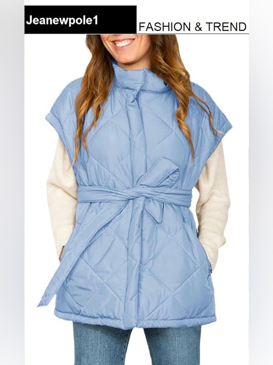 Jeanewpole1 Jackets & Blazers - Jeanewpole1 Quilted Belted Sleeveo, Vest Jacket - Light Blue, size S,  NWT